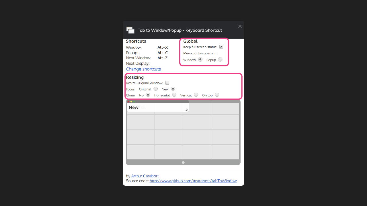 tab to window